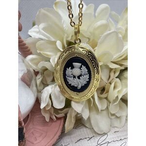Scottish Thistle Irish Thistle Gold Locket Wedding Party Bridal Festival Cameo